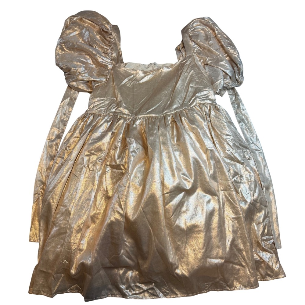 Simply Southern Gold Shimmer Puff Sleeve Babydoll Mini Dress Large NWT